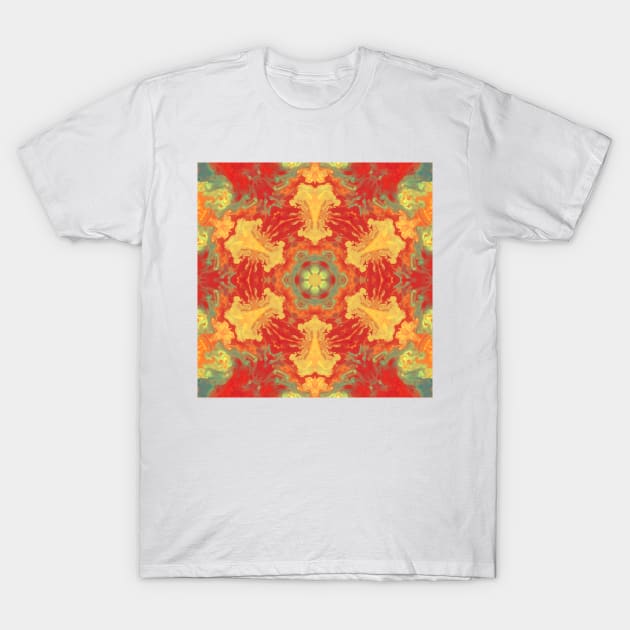 Psychedelic Hippie Red Orange and Green T-Shirt by WormholeOrbital